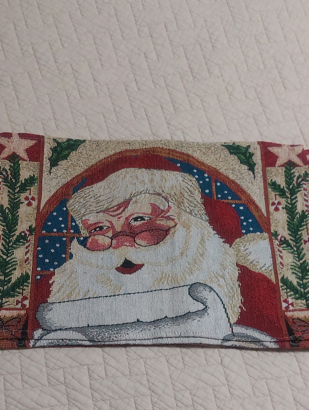 Set Of 4 Vintage Santa Tapestry Holiday Placemats - Red, White, Blue, Green